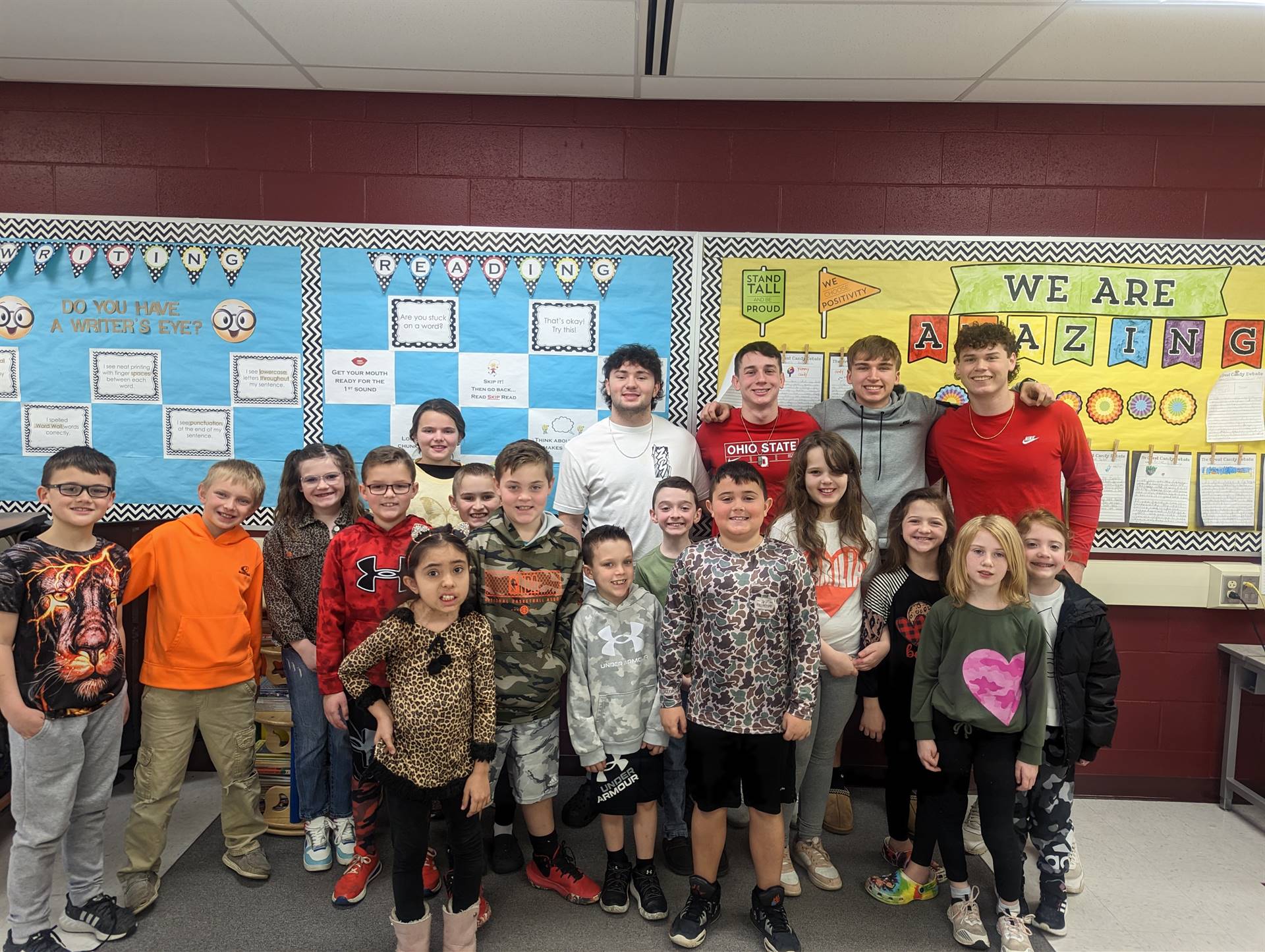 Basketball Players Reading to 3rd Graders